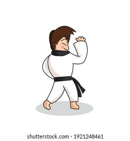 Cute Boy do  fend off the attack Taekwondo karate. For Karate Taekwondo Content. Flat design Flat cartoon isolated on white