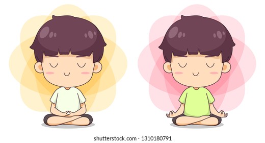 Cute boy do meditation pose vector cartoon