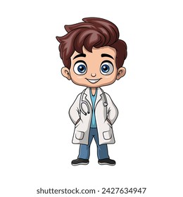 Cute boy doctor cartoon on white background