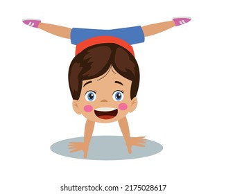Cute Boy Doing Artistic Gymnastics. Gymnastics And Health