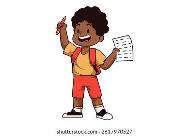 Cute Boy Doing Exam Questions – Back to School Cartoon Illustration