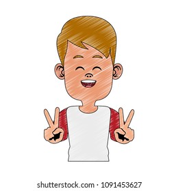 Cute boy doing peace symbol with hands scribble