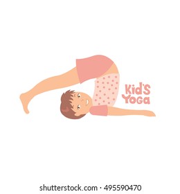 Cute boy doing yoga exercises. Gymnastics for children and healthy lifestyle. Vector illustration.