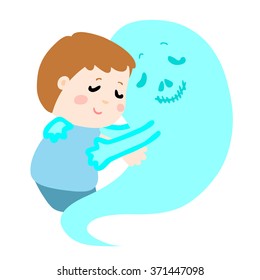 cute boy don't fear devil death symbol vector illustration
