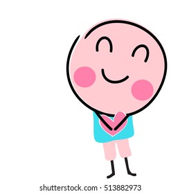 Cute boy with doodle  pink heart  vector eps.10