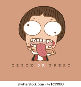Cute boy with dracula clothes on orange background,illustration.
