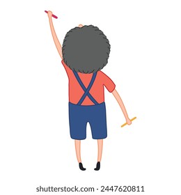 Cute boy drawing with crayons hand drawn cartoon character illustration. Line art style design, isolated vector. Children, kids activity, preschool, nursery, kindergarten, school clip art element