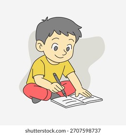 Cute boy drawing on paper illustration