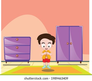 un lindo chico vestiéndose en la habitación