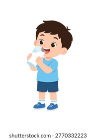 Cute Boy Drinking Milk – Healthy Nutrition Concept Flat Design Illustration