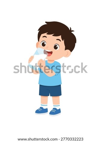 Cute Boy Drinking Milk – Healthy Nutrition Concept Flat Design Illustration