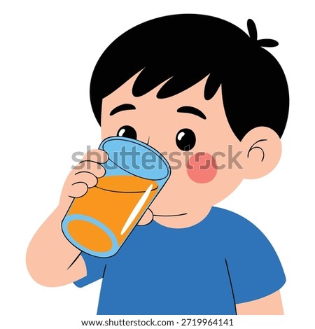 Cute boy drinking orange juice healthy nutrition vector