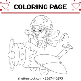 cute boy is driving plane coloring page for kids