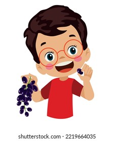 Cute Boy Eating Black Grapes