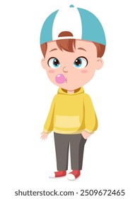 Cute boy eating bubble gum illustration