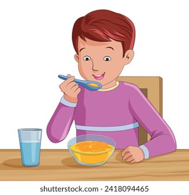 Cute boy eating happily illustration