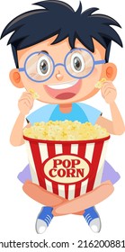 Cute Boy Eating Popcorn Illustration