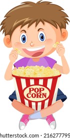 Cute Boy Eating Popcorn Illustration