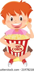 Cute Boy Eating Popcorn Illustration