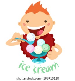 Cute boy eats ice-cream