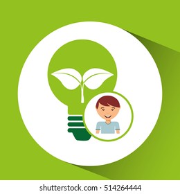 cute boy eco recycle bulb leaf icon vector illustration eps 10