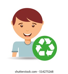 cute boy eco recycle icon vector illustration eps 10