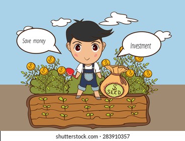 cute boy and economic concept