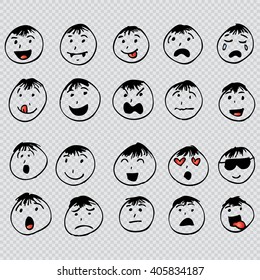 Cute Boy Emotion Faces Vector Illustration