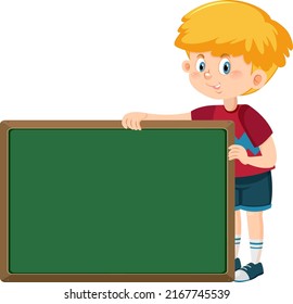 Cute boy with empty chalkboard isolated illustration