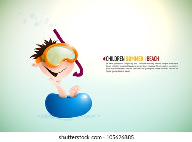 Cute Boy Enjoying Summer At The Beach | Layered EPS10 Vector Background