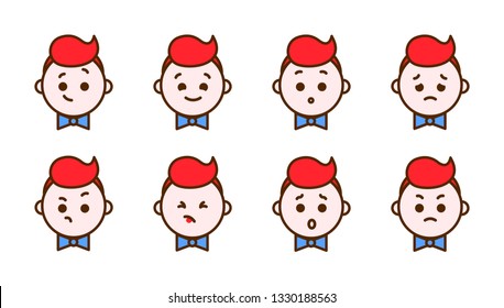 Cute boy expressions set, vector illustration for children