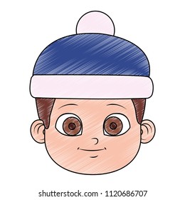 Cute boy face with beanie hat scribble