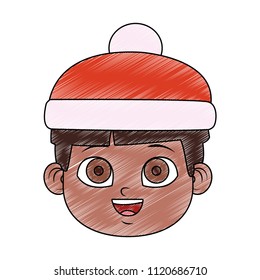 Cute boy face with beanie hat scribble