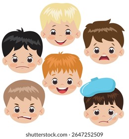Conjunto de emociones de cara de niño lindo ilustración de dibujos animados de Vector