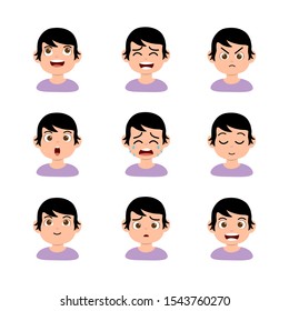cute boy face expression emoji emoticon set. Vector concept illustration for design.