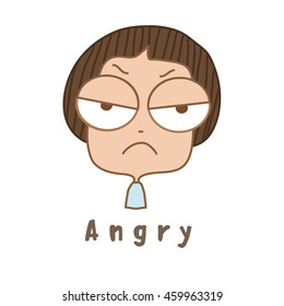 Cute boy facial expression angry on white background,illustration.