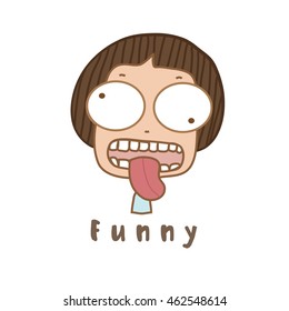 Cute boy facial expression funny on white background,illustration.
