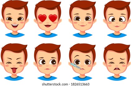 gestos faciales de chico lindo conjunto Vector premium