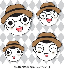 Cute Boy Facial's Expressions Characters illustration set
