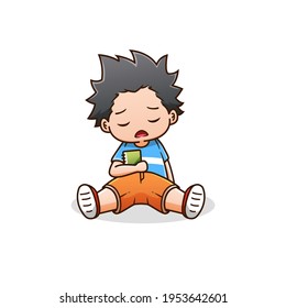cute boy  fall asleep holding a book