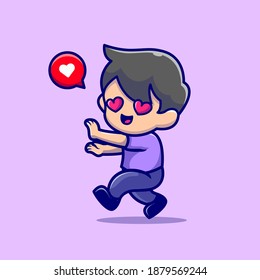 Cute Boy Falling In Love Cartoon Vector Icon Illustration. People Love Icon Concept Isolated Premium Vector. Flat  Cartoon Style