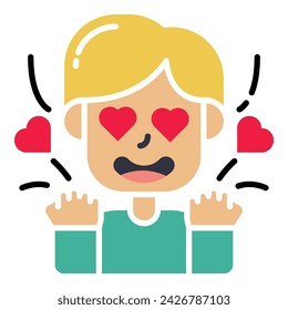 cute boy falls in love with flat icon design