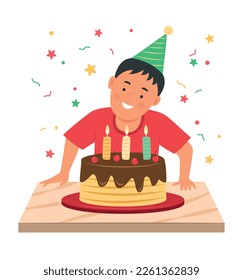 Cute Boy Feeling Happy with Birthday Party Celebration Concept Illustration