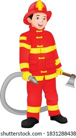 cute boy Firefighter isolated on white background
