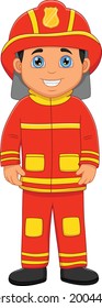 cute boy Firefighter isolated on white background
