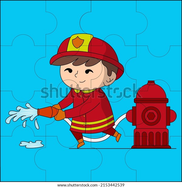 Cute boy firefighter suitable for children\'s\
puzzle vector\
illustration