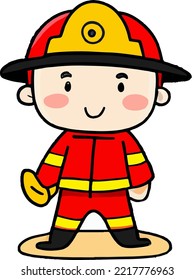 Cute Boy Fireman Standing With Firefighter Clothes Icon Vector Illustration Drawing
