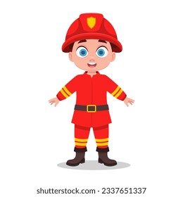 Cute boy in fireman uniform	
