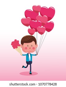 Cute boy with flowers and balloons