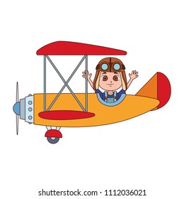 Cute boy flying in airplane